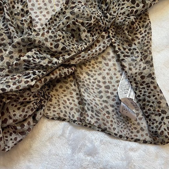 Zara‎ Women's Sheer Leopard Print Adjustable Ruched Middle Crop Top Size XL - Picture 5 of 11